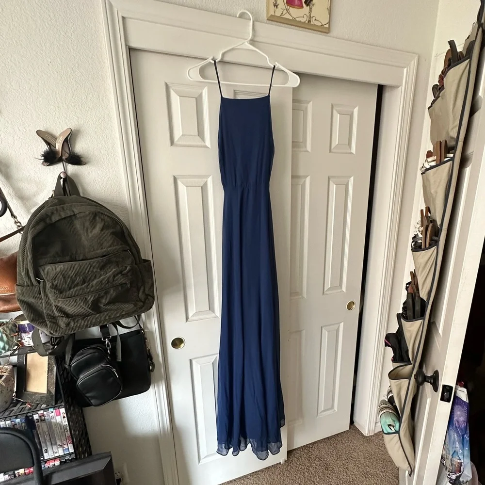 NAVY BLUE OPEN BACK DRESS - Picture 4 of 4